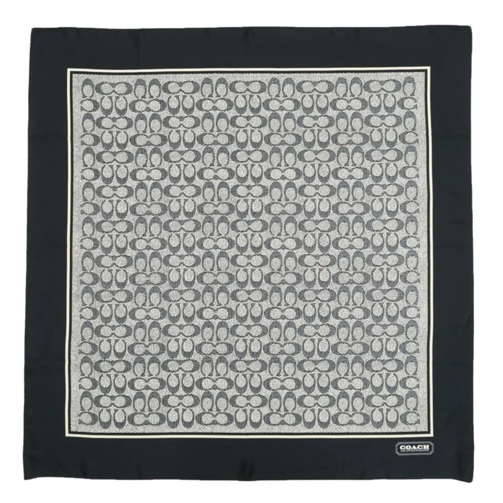 Coach Black Monochrome Patterned Silk Square Scarf - New